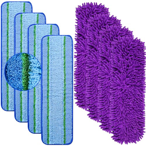 8 Pack Mop Pads for Bona Family of Mops, 4 Pet Microfiber Sweeping Pad + 4 Microfiber Deep Clean Pad, Reusable Mop Refill Replacement Head for Multi-Surface Floors