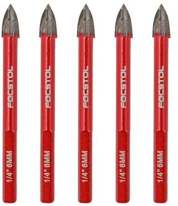 FOCSTOL Set de Foret Sec - 5 pièces 6mm Foret au Carbure avec Tige Triangulaire pour Bois Plastique Maçonnerie Céramique Béton Marbre