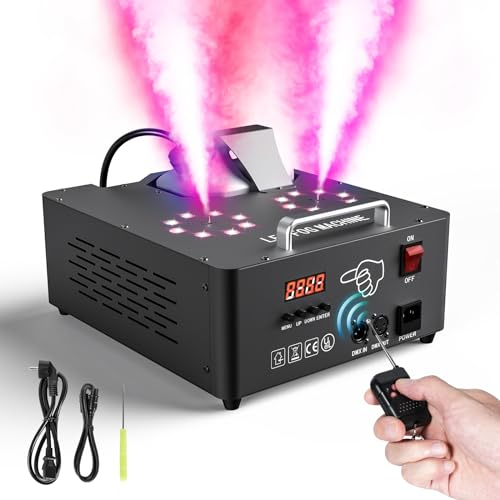 Machine à Fumée dmx-512, ZonQoonz 2000W Machine à Brouillard à Double Buse avec 16 LEDs RGB Equipement D'effet de Scène avec Télécommande pour Halloween, Fête, Mariage, Théâtre, Scène