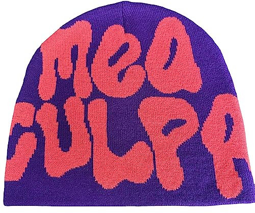 KieTeiiK Beanie-Mütze, Buchstabendruck-Mützen, MEA Y2K Beanies, Beanie, Strickmütze für Damen und Herren, Slouchy Beanies und Strickmützen für Unisex, Violett / Rosa / Rot, 5