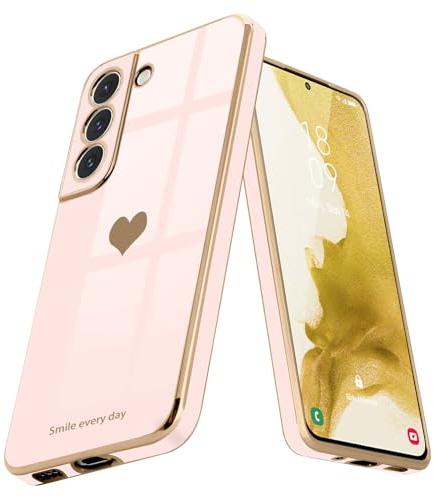 Teageo Compatibile con Samsung Galaxy S22 5G, custodia protettiva per fotocamera S22 5G, con glitter e morbido TPU, antigraffio, antiurto, per S22 5G, rosa chiaro