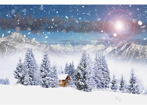 MIRRORANG 1,5x1m Winter Wald Landschaft Hintergrund Schnee Berge Bäume Sonnenuntergang-Szene Fotografie Hintergrund Weihnachten Party Dekoration Neugeborenes Babydusche Geburtstag Banner, Vinyl