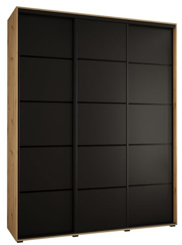 MEBLE KRYSPOL Davos 4 190 Schrank mit DREI Schiebetüren für Schlafzimmer - Moderner Kleiderschrank mit Kleiderstange und Regalen - 235,2x190x45 cm - Artisan Schwarz Schwarz