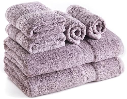 SweetNeedle 6 Piece Towel Set - 2 Bath Towels, 2 Hand Towels and 2 Washcloths Cotton Daily Use Hotel Spa Quality Soft Highly Absorbent Quick Dry Light Weight (Lilac)