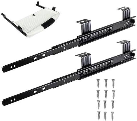 Schwerlastauszügen Schwarz Teleskopschienen Für Tastaturauszug, Schienen Für Tastaturablage, Untertisch-Montage, 1Paar Belastbar Bis 30 Kg, Schrank Schubladenauszüge Vollauszug