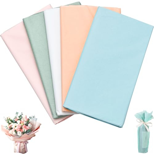 100 Feuilles Papier de Soie 70x50 CM, Papier d'emballage con 5 Coloré, Papier de Soie Emballage pour Emballage Cadeau, Décoration DIY et Loisirs Créatifs