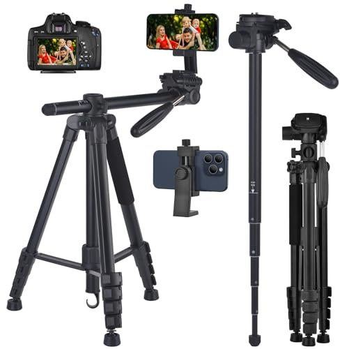 LINKCOOL 74 Camera Tripod with Extension Arm for Travel Aluminum Lightweight Tripod with Travel Bag Horizontal Arm Camera DSLR Tripod Video Photography for YouTube Vlog