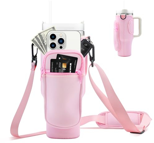 Pgtc Wasserflaschenhalter Tasche für Stanley Quencher Tumbler 40 oz,Wasserflasche Träger mit verstellbarem Schultergurt,Stanley Cup Zubehör für Wandern Reisen Camping (Rosa)