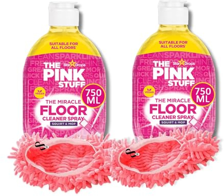 Floor Cleaner Spray Bundle with 2 x 750ml Pink Stuff Squit & Mop Vegan Friendly Floor Cleaner Liquid & 2 Pink Mop Slippers