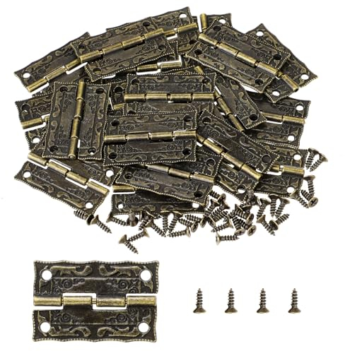 20 Stück Mini Scharniere Bronze Dekoratives Scharnier Antike Klappscharniere Mini-Scharniere Vintage Metall-Scharniere mit 80 Schrauben, für Schränke für Holzkiste, Holztüren Zierscharniere