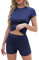 Migcaput Sport Set Damen Kurz Gym Outfit Set 2 Teilig Scrunch Shorts Sport Outfit Fitness Set Sommer 2 Teiliges Workout Set Fitness Bekleidung