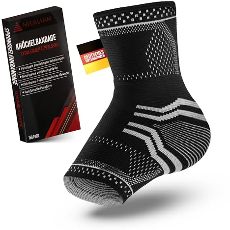 NEUMANN® Sprunggelenkbandage - Extra dünne Knöchelstütze mit Kompression gegen Sehnenentzündung - Orthopädische Passform für Männer & Frauen - Schmerzlinderung bei Sport (Eine Bandage, Gr. L)