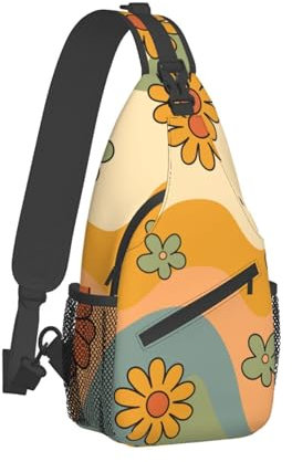 XVBCDFG 70er Jahre Themed Waves Floral Abstrakt Graffiti Urban Sling Schultertasche Brusttasche für Männer Frauen Crossbody Rucksack Daypack, siehe abbildung, Einheitsgröße