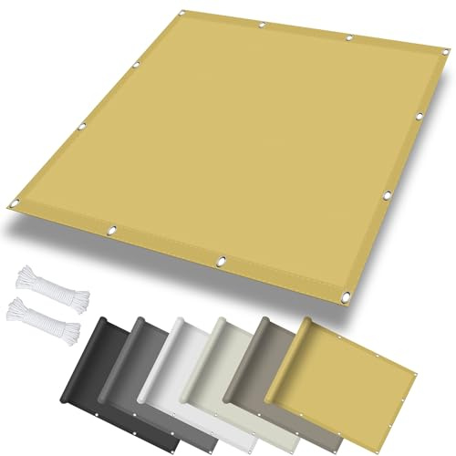 Sonnensegel Wasserdicht Sonnenschutz 1 x 2 m, Wasserdicht 98% UV Schutz Sonnensegel Balkon ohne Bohren inkl Befestigungsseile für Garten Terrasse, Creme Farben