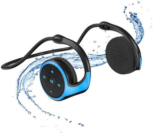 Mokeum Bluetooth Wireless Sports Headphone, Bluetooth 5.0 Neckband Around Head Headphones, Lightweight Foldable Wireless Sports Sweatproof Headset for Gym/Yoga/Travel(Blue)