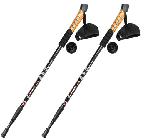 Lot de 2 Bâtons de Randonnée 68-135cm, Bâtons de Marche Pliable Télescopique, Bâtons de Trekking avec Poignée en Liège, Aluminium pour Femmes Hommes, Trekking, Alpinisme, Ski