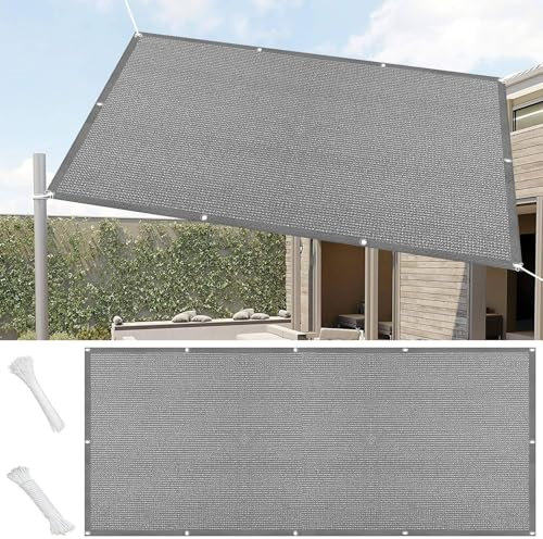 Sonnensegel Quadratisch 4 x 4 m Windschutz Sonnenschirm Segel Wasser Luftdurchlässig mit Ösen Befestigungs Kit für Camping Schwimmbad Zwinger, Hellgrau