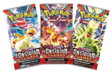 3 x Pokemon Obsidian Flames Booster Packs | Scarlet & Violet Set | Pokémon Trading Cards in 3 Booster Packs | Authentic | Pokemon TCG Pack + TCYM Pouch | 3 x Obsidian Flames Booster Packs