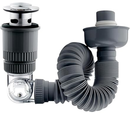 T TAKONE Waschbecken Abflussgarnitur, mit Teleskopisches Anti-Geruchs-Abflussrohr & Pop-Up Abflussstopfen, Flexibel um360°drehbar, um300–1000mm zu Verlängern, für Badezimmer und Küche | 360° drehbares Abflussrohr für horizontale und vertikale Installation