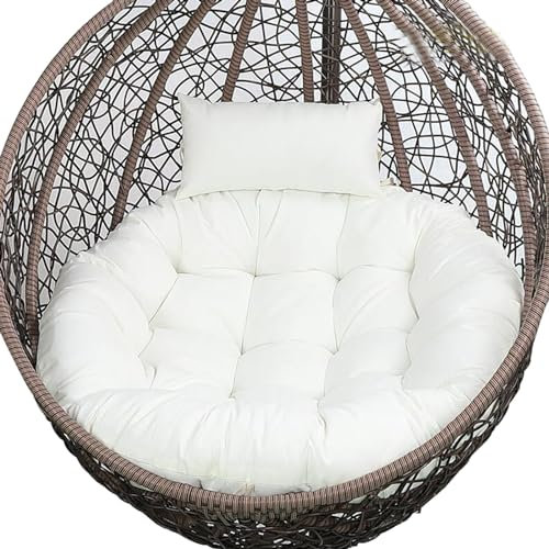 Outdoor Garden Terrace Rattan Swing Chair with Large Size Cushion Wicker Egg Hanging Hammock Basket Chair Indoor Outdoor Use Off White Color