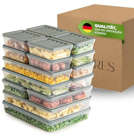Viwares Juego de 16 fiambreras apilables, organizadores para congelador y frigorífico con tapa, resistentes a las heladas hasta -25 °C, cajas reutilizables para rebanar, almacenar alimentos frescos y