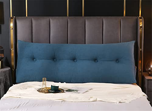 Großes dreieckiges Kopfteilkissen aus Samt mit abnehmbarem Bezug, dekoratives Kissen für Wandbett oder Sofa, 200 cm, Blau