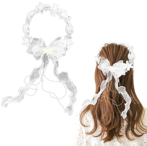 Haarschmuck Kommunion mit Blüten und Perlen - Weißes Haarband für Mädchen zur Erstkommunion