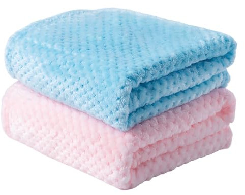 SLSON 2 couvertures pour Chiens et Chats, Couverture Douce pour Animaux de Compagnie Double Couche pour canapé, lit, Voiture, Voyage. Lavable en Machine. (Bleu pâle et Couleur Rose)