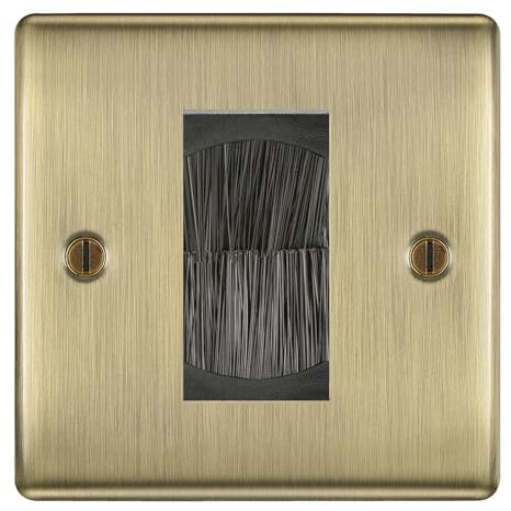 BG Antique Brass Single 1 Gang Brush Cable Entry Wall Plate Black