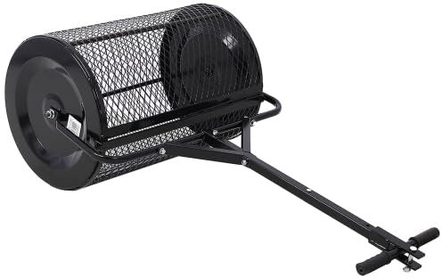 QLSABIA Torfmoosstreuer 36 Zoll, Kompoststreuer mit Metallgeflecht, 2-in-1-ATV und T-förmiger Griff zum Pflanzen und Säen, Rasen- und Gartenpflege, Miststreuer-Walze