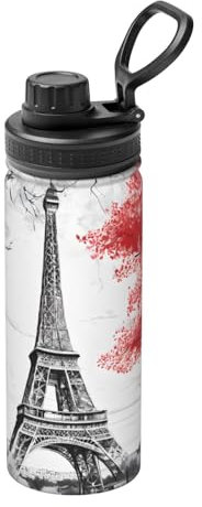 Paris Print Bouteille d'eau de sport isotherme de 532 ml – Bouteille de voyage anti-fuite en acier inoxydable avec couvercle à une main – Double paroi sous vide – Chaud et froid pendant des heures