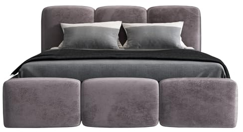 A&J MöbelLand Polsterbett 180x200 mit Bettkasten und Lattenrost – Star-OM, Bett mit Stauraum in Grau ohne Matratze