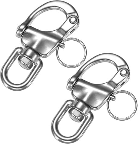 TIXIPEM Lot de 2 manilles pivotantes en acier inoxydable 316 pour gréement de voile, camping et marine – [70 mm - 500 kg] Mousqueton à dégagement rapide