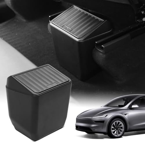 Shademax Rear Trash Can for Tesla Model Y Juniper 2026 2025 Center Console Organizer Backseat Storage Box Underseat Storage Tray Garbage Can Bin for Model Y Juniper Accessories Press Open Design Black
