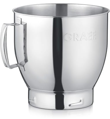 GRAEF Edelstahlrührschüssel 7 Liter für Küchenmaschine MYestro, rostfreier Stahl mit Füllmengenmarkierung, Tragegriff, Messskala, spülmaschinengeeignet, für Hefeteig und große Mengen