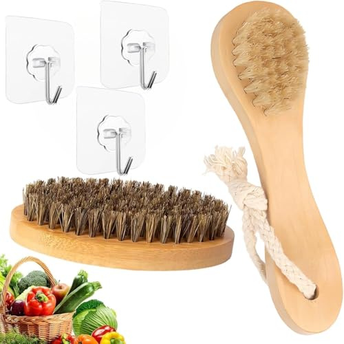 Brosse à Légumes 5 Pièces Brosse à Champignon Poignée Ergonomique pour Nettoyer Les Légumes, Les Fruits et Les Ustensiles de Cuisine