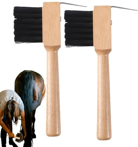 Renchey Hufauskratzer Mit Bürste | Holzgriff Hufkratzer mit Bürste - 2 Stück Pferdepflege Utensilien Zur Entfernung Von Schmutz Und Hartnäckigen Steinen