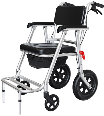 Klappbarer Nachtstuhl mit Rädern, rollbarer, gepolsterter Duschstuhl mit Eimer for ältere Menschen mit Behinderung und Schwangere Erwachsene(Black)