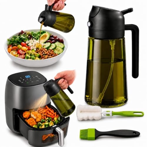 MENZZA® Kit Aceitera 480 ml 4 en 1 I Pulverizador de Aceite en Aerosol I Aparatos, Utensilios y Accesorios para Cocina o Freidora de Aire I Dispensador de óleo