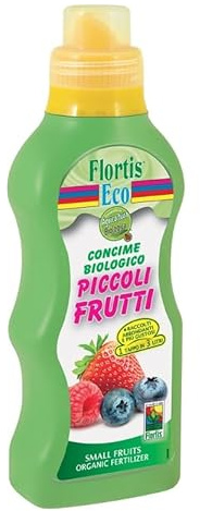 Flortis Eco Concime Biologico Piccoli Frutti, Fertilizzante Organico per Fragole Mirtilli Lamponi, Fluido 500 gr Composizione: NK 2-6+B+Fe+Mn+Zn