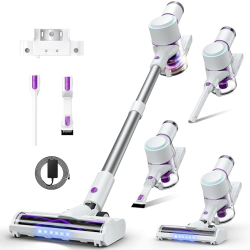 Cordless Vacuum Cleaner, 45KPA 6-in-1 Stick Vacuum with Wall Mount & Touch Screen, Up to 60Mins Runtime,Anti Hair Wrap Lightweight Vacuums with Pet Tool & Crevice Tool, for Carpet & Hard Floor