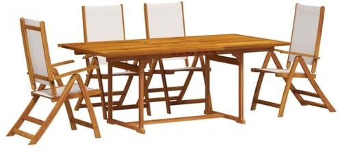 HFXHIJXQ Gartenmöbel Set 5-TLG Akazie Holz Essgruppe 150-200x100x75 cm ausziehbar klappbare Stühle wetterfest für Balkon Terrasse Garten und Outdoor Lounge