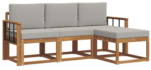 vidaXL Outdoor-Sofagarnitur mit Kissen 4 pcs Natürlich und Hellgrau, Gartenlounge, modernes Outdoor-Sofa-Set, langlebige Terrassen-Sitzgarnitur, komfortable Sitzgelegenheiten für die Terrasse