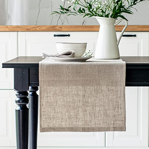 Varvara Home Tischläufer Leinen Natur | Tischläufer Leinenoptik 100cm lang | Tischläufer Landhausstil Boho Braun 40 x 100 cm