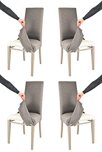 Tommychairs - 4er Set gepolsterte Stühle JAZZ mit herausnehmbarem Bezug Struktur aus lackiertem Buchenholz Farbe Cappuccino, gepolstert und mit herausnehmbarem Bezug aus Stoff Farbe Rehbraun bezogen