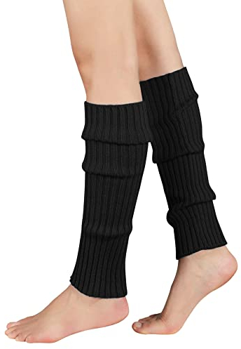 Durio Stulpen Damen Extra Warm Beinwärmer Winter Strick Häkelarbeit Legwarmers Verdicken Stricken Beinstulpen Damen Schwarz Einheitsgröße