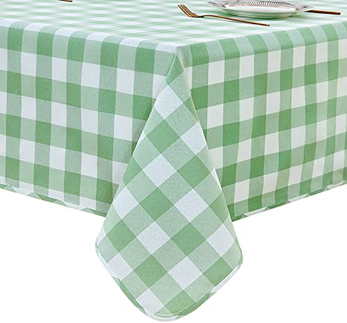 LUOLUO rechteckige Tischdecke, Karierte Tischdecke, maschinenwaschbar, für Ostern, Thanksgiving, Weihnachten, Wochentage, Neujahr, Geburtstag, Abschlussball, Hochzeit, Outdoor Grün/Weiß 140 x 180 cm