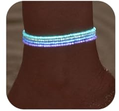 Jovono Boho-Perlen-Fußkettchen, mehrlagig, fluoreszierend, Fußkette, Armband, Ketten, bunte Perlen, Fußkette, Strandfußschmuck, 4 Stück, für Damen und Mädchen