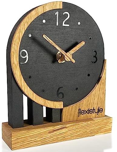 FLEXISTYLE Modern standuhr klein aus Holz Eiche Wohnzimmer Badezimmer (Style 3), Shwarz/Oak, Schwarz
