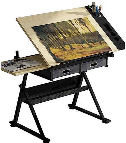 CASEGO Kunst Zeichnung Tisch Höhenverstellbar Mehrere Stauraum Rutschfeste Gummiauflage Dichte Board Zeichnung Design Werkbank (gewöhnlicher Stil)